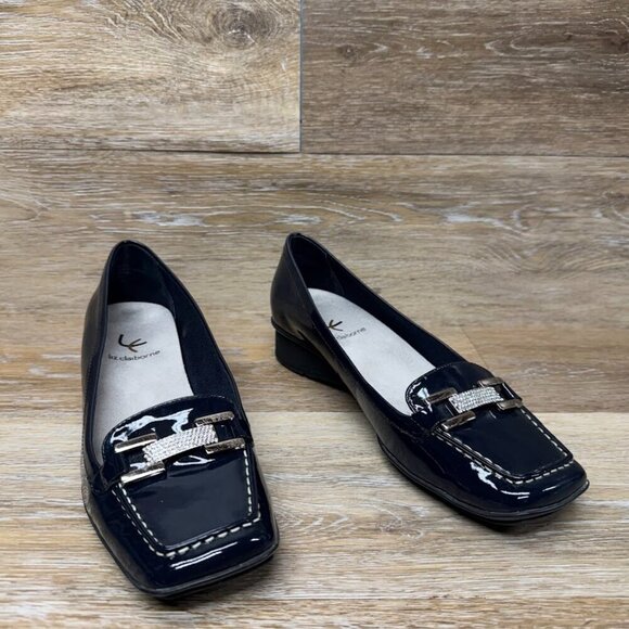 Liz Claiborne Dominique Navy Patent Leather Wedge Heels Women's Size 8.5 - Picture 5 of 6